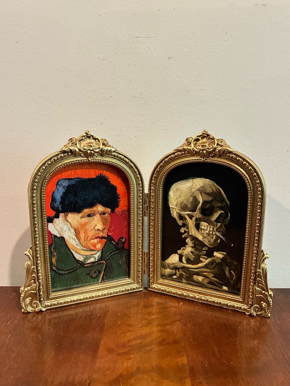 Van Gogh Ornate Gold Double Framed Art Prints Self Portrait & Smoking Skeleton